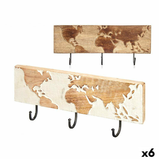 Wandgarderobe Mango-Holz 38 x 16 x 5 cm (6 Stück) Weltkarte